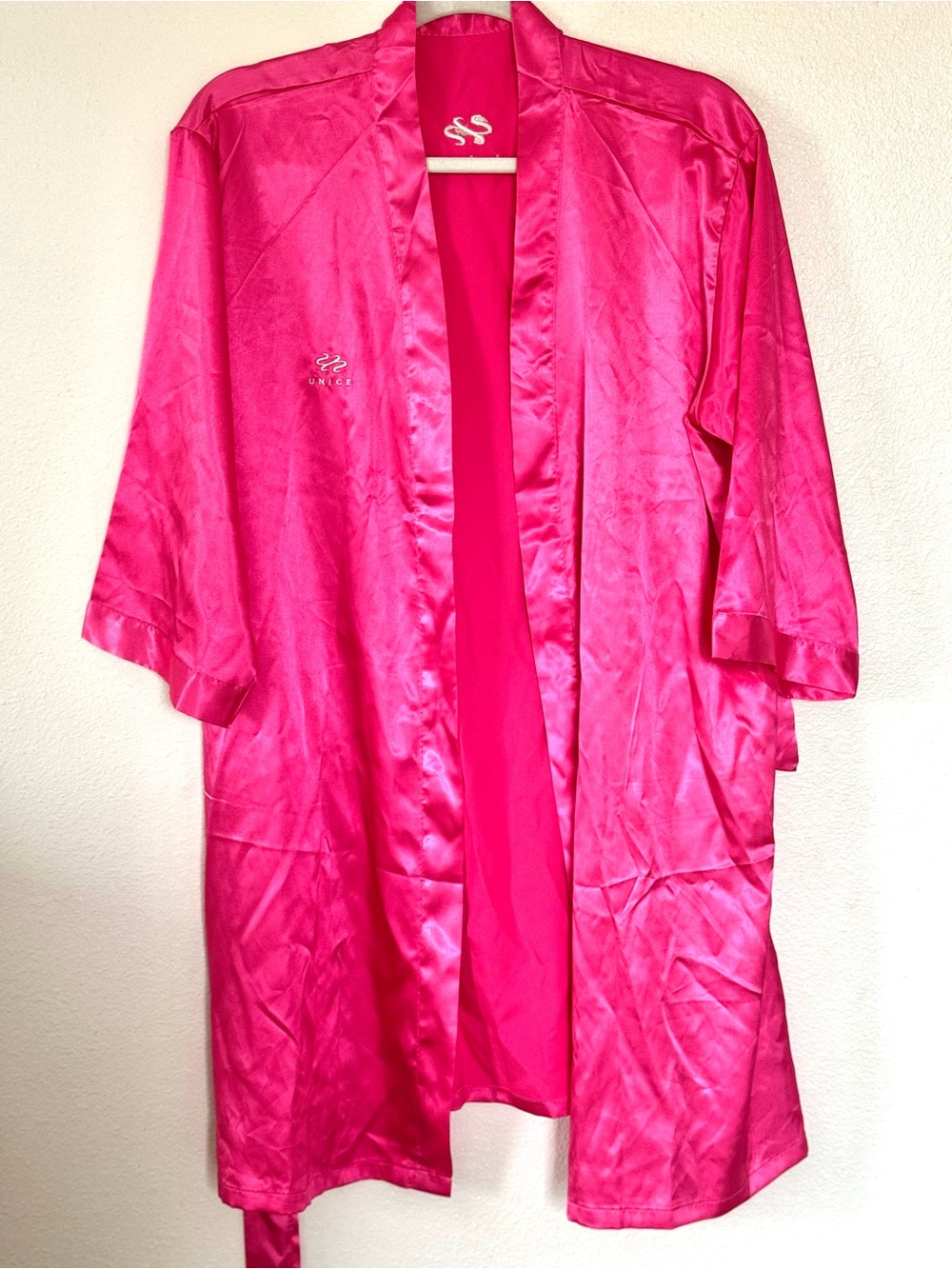 UNICE Pink Satin Kimono Robe Tie Closure 3/4 Sleeve Sleepwear S M L OS - Picture 2 of 7